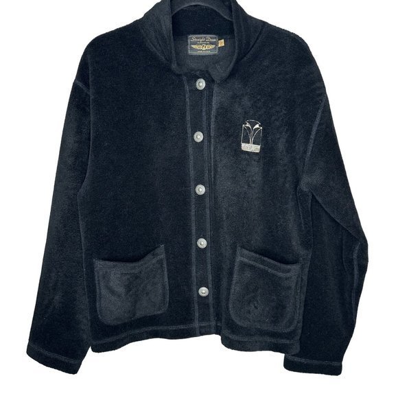 Straight Down Tops - Women's Straight Down Button Front Long Sleeve BlackWolf Run Golf Sweater Size L